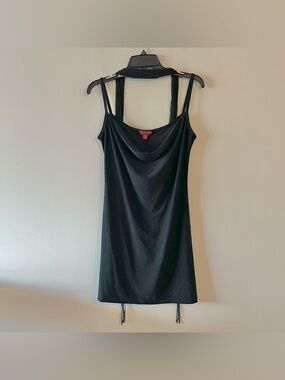 Vintage BCBG USA Cowl Dress Scarf Beaded Belt Black L 90s Coquette